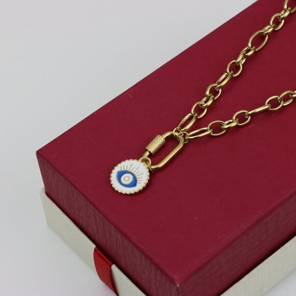 Chunky Gold Link Necklace with Eye Charm – Bold Yellow Jewelry, XPNL0368 - Picture 6 of 13